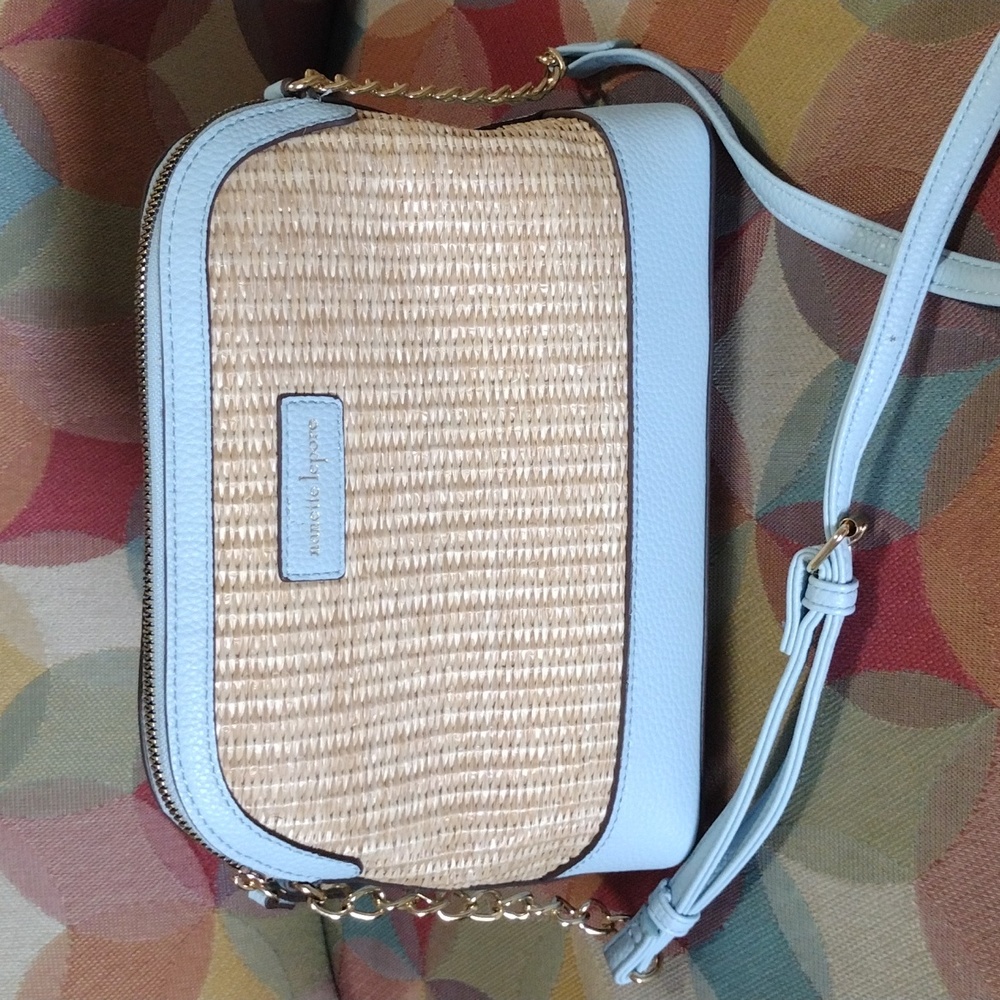 Nanette Lepore powder blue and basket weave front crossbody bag. Never used NWOT